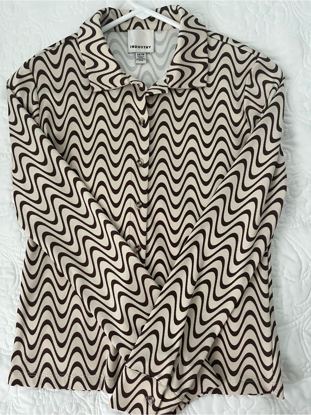 Industry Republic Cream & Brown Wave-Print Long Sleeve Top Size XS - Picture 4 of 12